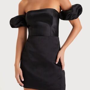 Lulus Significant Sensation Black Satin Off-the-Shoulder Mini Dress